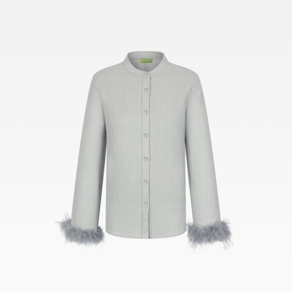 Wool Shirt with ostrich feather cuffs