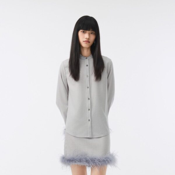 Wool Shirt with ostrich feather cuffs - Image 4